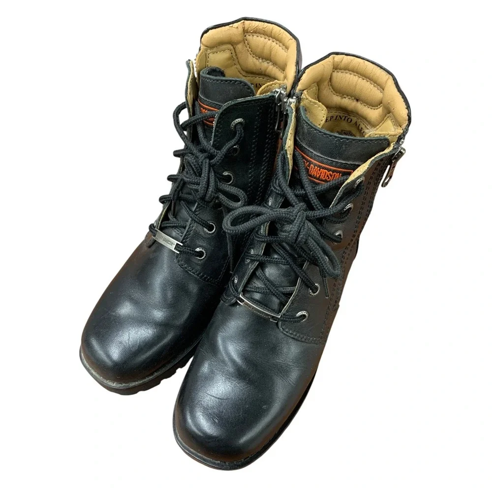 Harley-Davidson Men's‎ Black Leather Lace Up Motorcycle Ankle Boots Size 7.5 USA